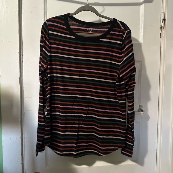 NWT! Madewell Whisper Cotton Rib-Crewneck Long-Sleeve Tee in Ryley Stripe XL - Picture 6 of 16